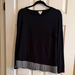 J. Crew Black Long Sleeve Blouse with Houndstooth Trim